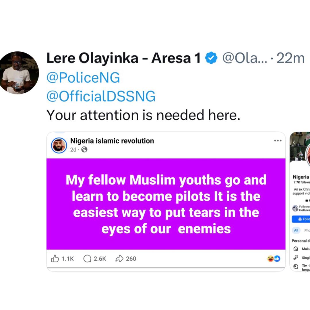 Wike’s aide, Lere Olayinka, raises alarm after Muslim group on Facebook shares threatening post